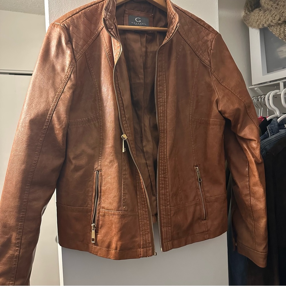 Brown vegan leather jacket